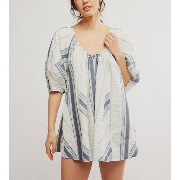 🆕 FREE PEOPLE Bop Around Romper / Seaside Stripe Ivory - Picture 5 of 10